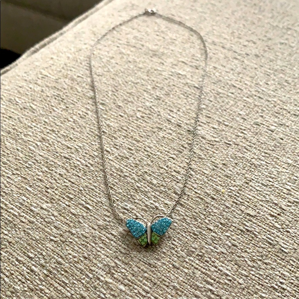 Butterfly crystal pendant with silver chain
